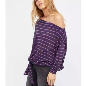 WE THE FREE BY FREE PEOPLE PINK STRIPED LONG SLEEVE ASYMMETRIC TUNIC TOP